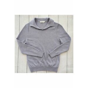 Collars & Co Sweater Mens Medium Gray Australian Merino Wool Long Sleeve Polo